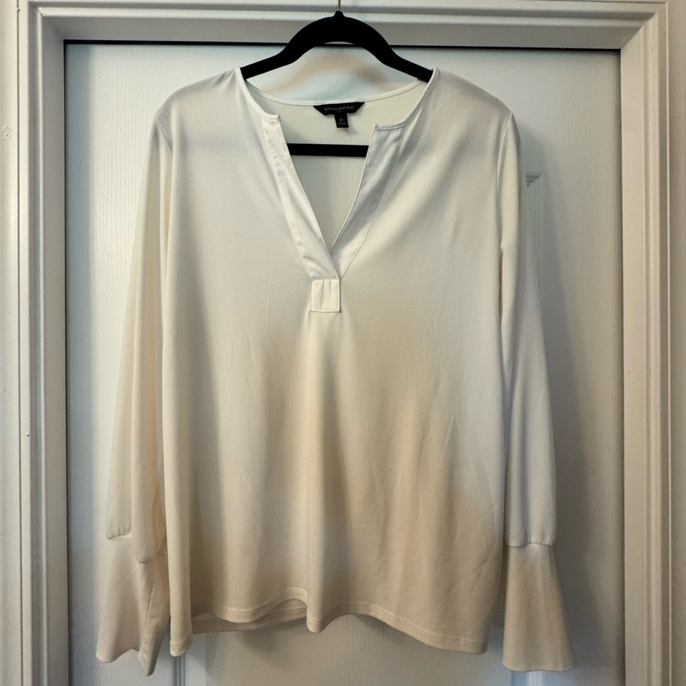 Banana Republic Cream Long Sleeve Blouse with Mandarin Collar